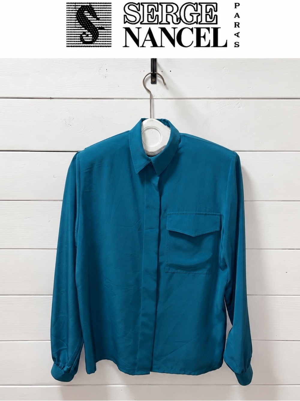 Vintage Serge Nancel Paris Satin Blouse – Turquoise – Size 38